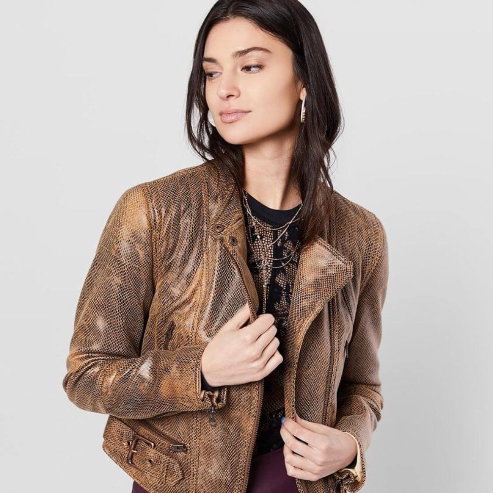 Free People Snakeskin Fenix Vegan Jacket